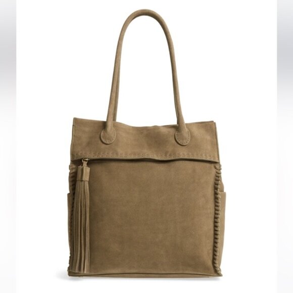 HOBO Sandy Nutmeg Brown Lure Suede Boho Hobo Shoulder Bag Tassel Snap Closure - Picture 1 of 16